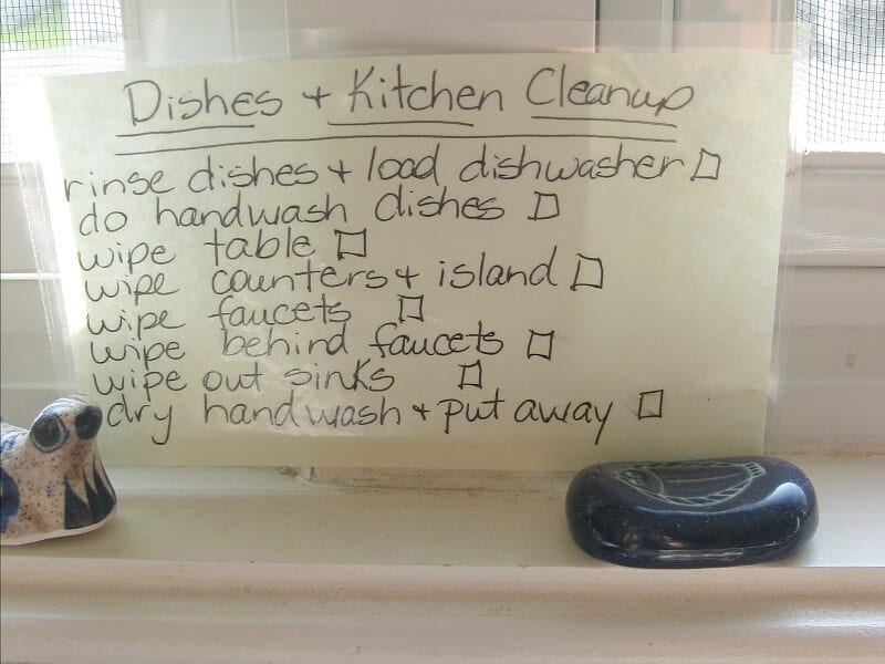 dishes & kitchen cleanup chore card