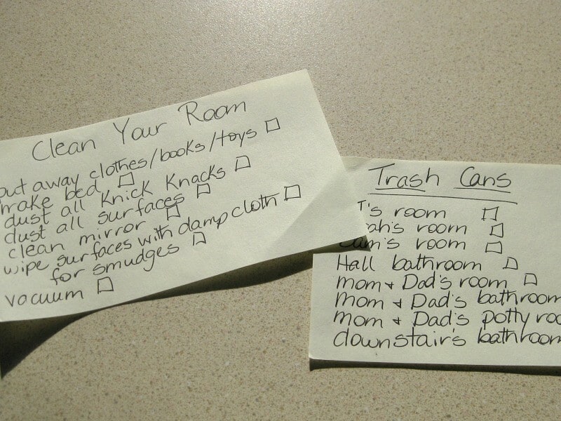 clean your room and trash cans chore cards