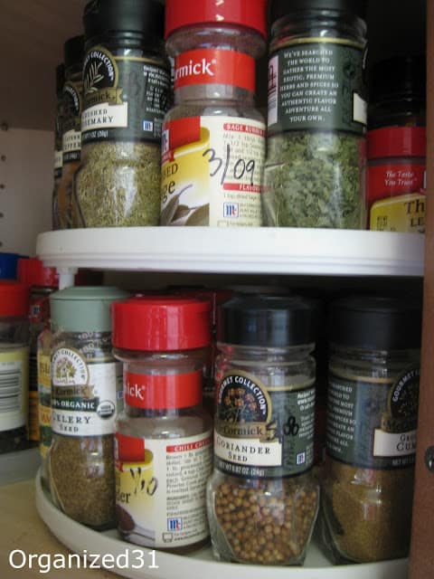 spice jars on 2-tier Lazy Susan storage rack