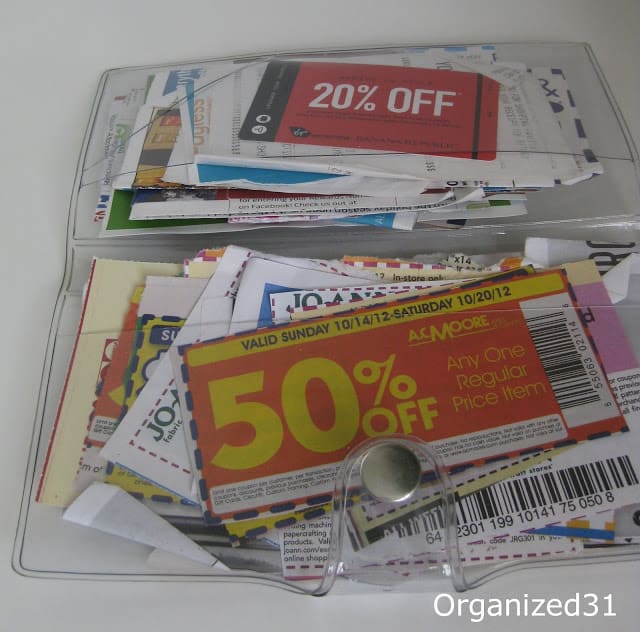 coupons in a clear plastic bag