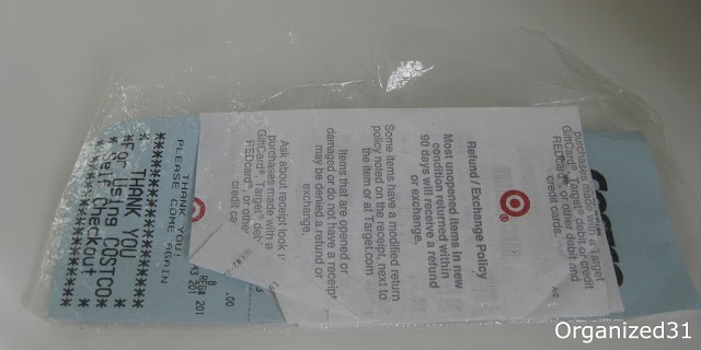 receipts in a clear bag