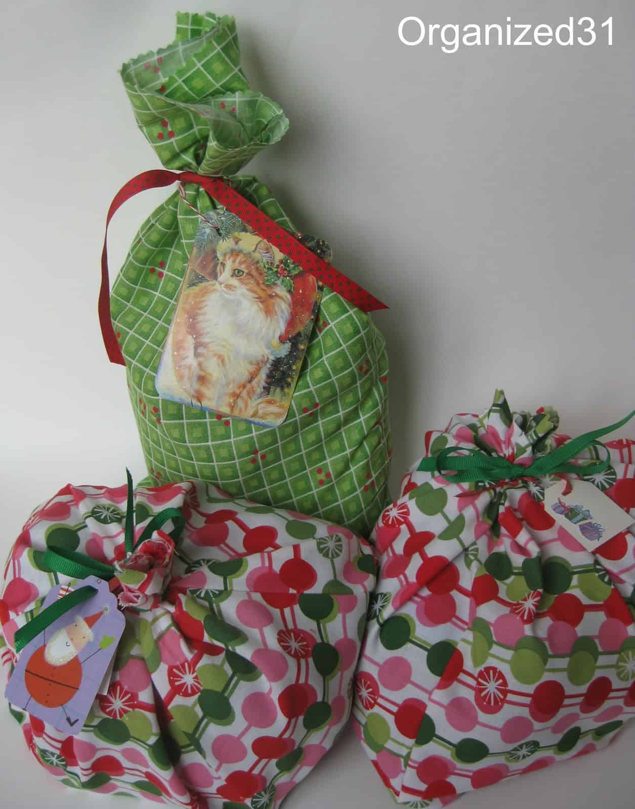 Kwanzaa Design Homemade Fabric Gift Bag with Attached Ribbon 