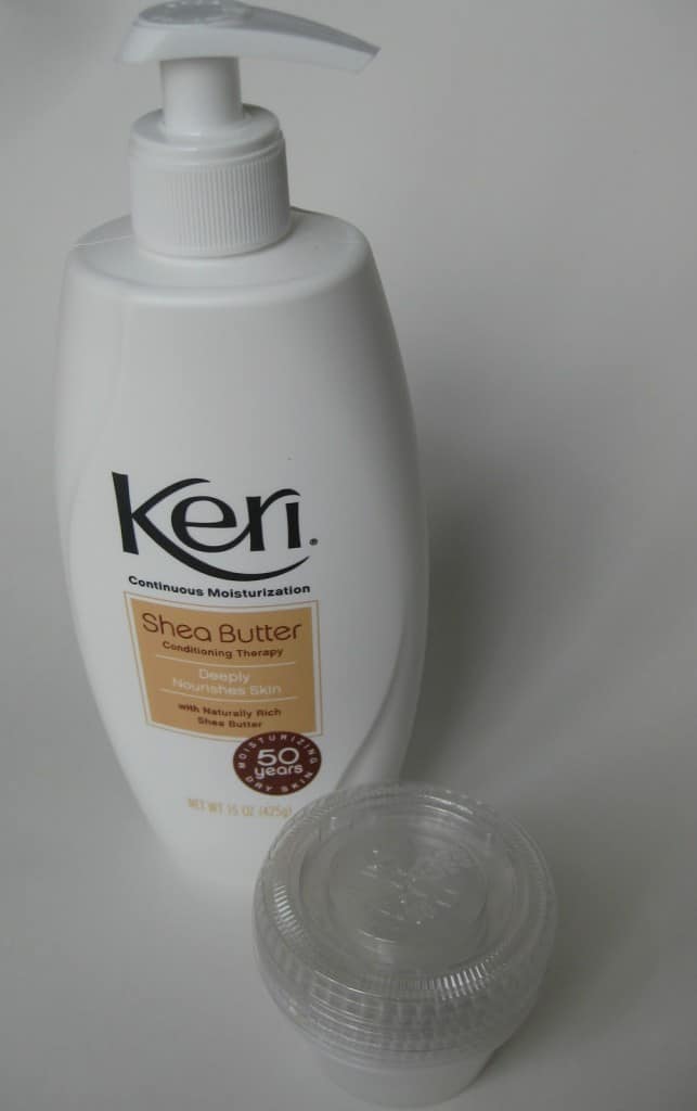 large bottle of hand lotion and small containers