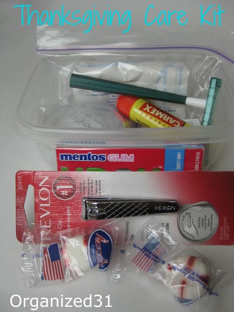 personal care items and candy in small plastic container