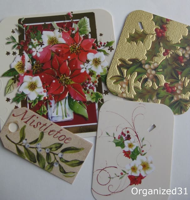 gift tags made from recycled Christmas cards