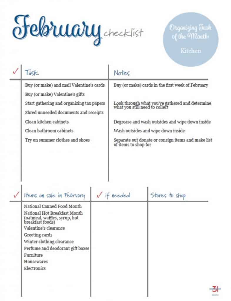 Printable checklist - the February To Do List in blue and black text