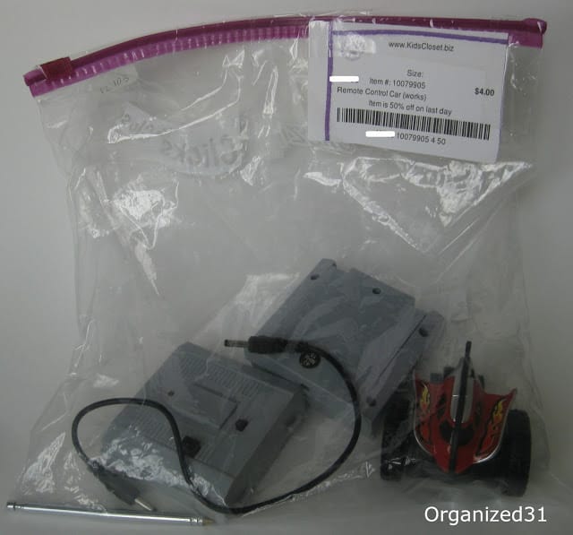 electronics in a plastic bag with a label on it