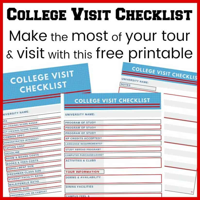 Image of 3 printable worksheets for college tour