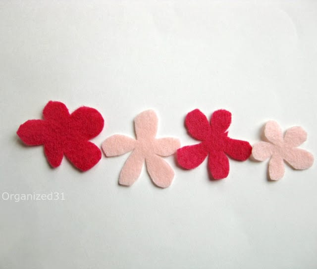red and pink felt flowers.