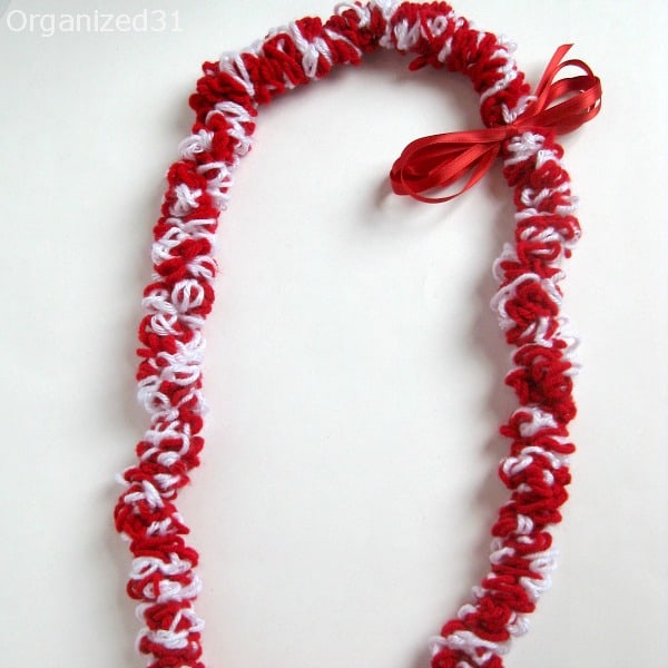 red and white Crocheted Graduation Lei