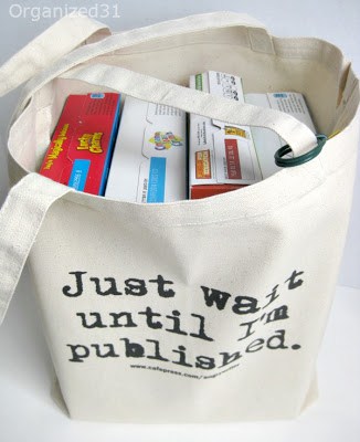 cereal in a tote bag with text on it reading Just wait until I'm published