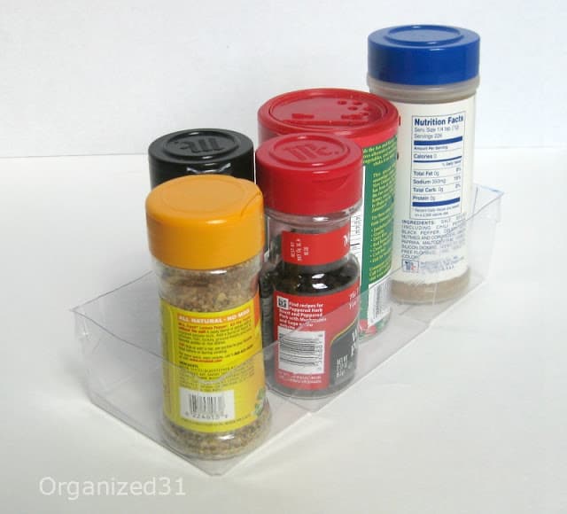 spices organized in a plastic container
