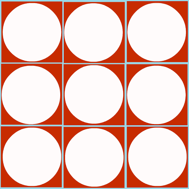 red squares with white circles on them separated by blue lines