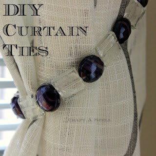 a closeup of a curtain tie on a curtain with title text reading DIY Curtain Ties