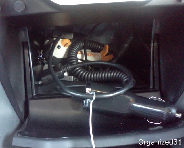 a mess of cords in a car