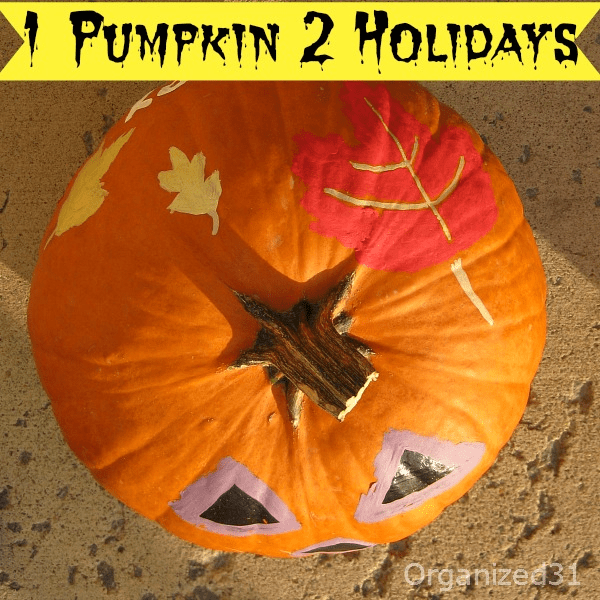 1 Pumpkin Decorated for Both Halloween and Thanksgiving