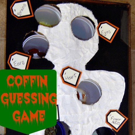 a handmade coffin game with title text reading Coffin Guessing Game