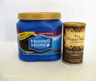 Maxwell House container and The Peanut Shop container.