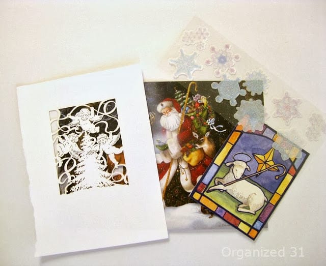Christmas cards and snowflake stickers.