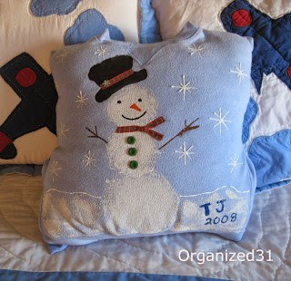 a handmade snowman pillow