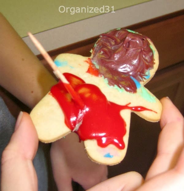 a cookie decorated to look like it has bloody special effects