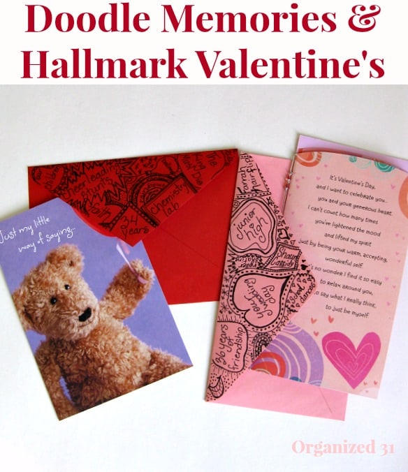 2 cards with envelopes decorated with doodles.