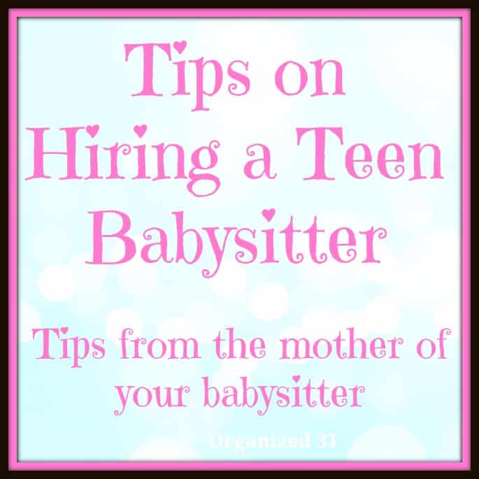 pink, black and blue graphic that says "tips for hiring a teen babysitter tips from the mother of your babysitter"