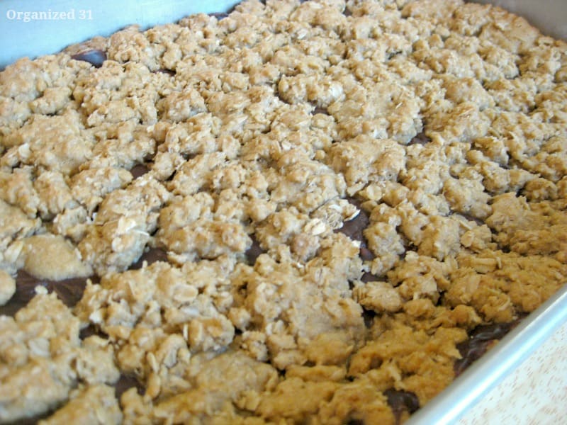 oatmeal fudge bars in a pan before being baked