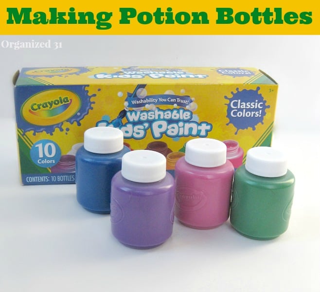 Crayola washable kids' paint with title text reading Making Potion Bottles