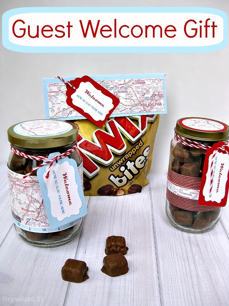 jars  and bag of candy decorated with maps and labels