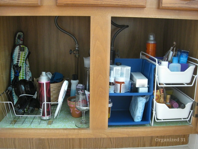 open and neatly organized bathroom cabinet