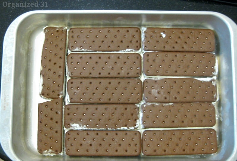ice cream sandwiches laid out in a baking pan