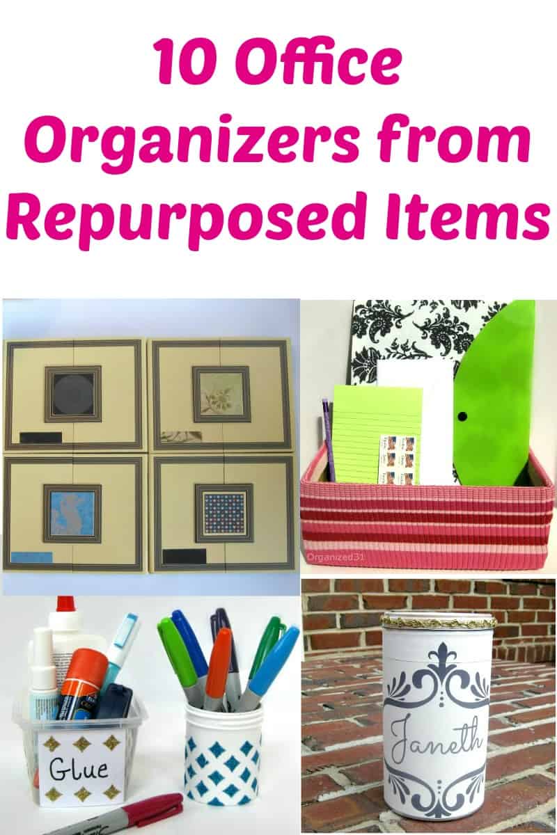 collage of 4 images of repurposed office organizers