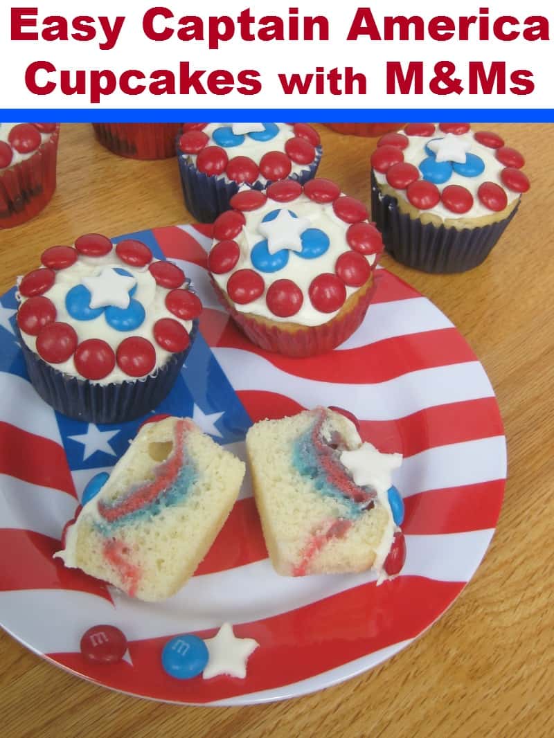Easy Captain America Cupcakes with M&MS - Organized 31 #HeroesEatMMs #Collective Bias #shop