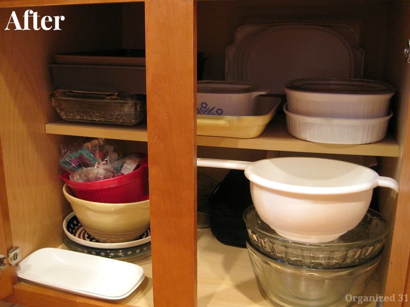 organized items in kitchen cabinet