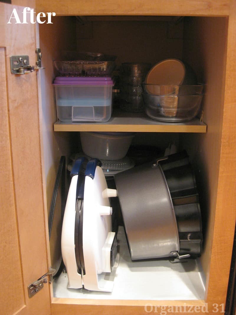 neatly organized items in lower cabinet