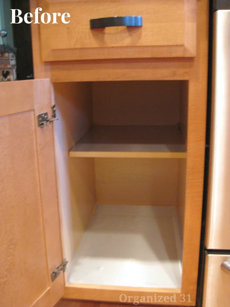 empty kitchen cabinet