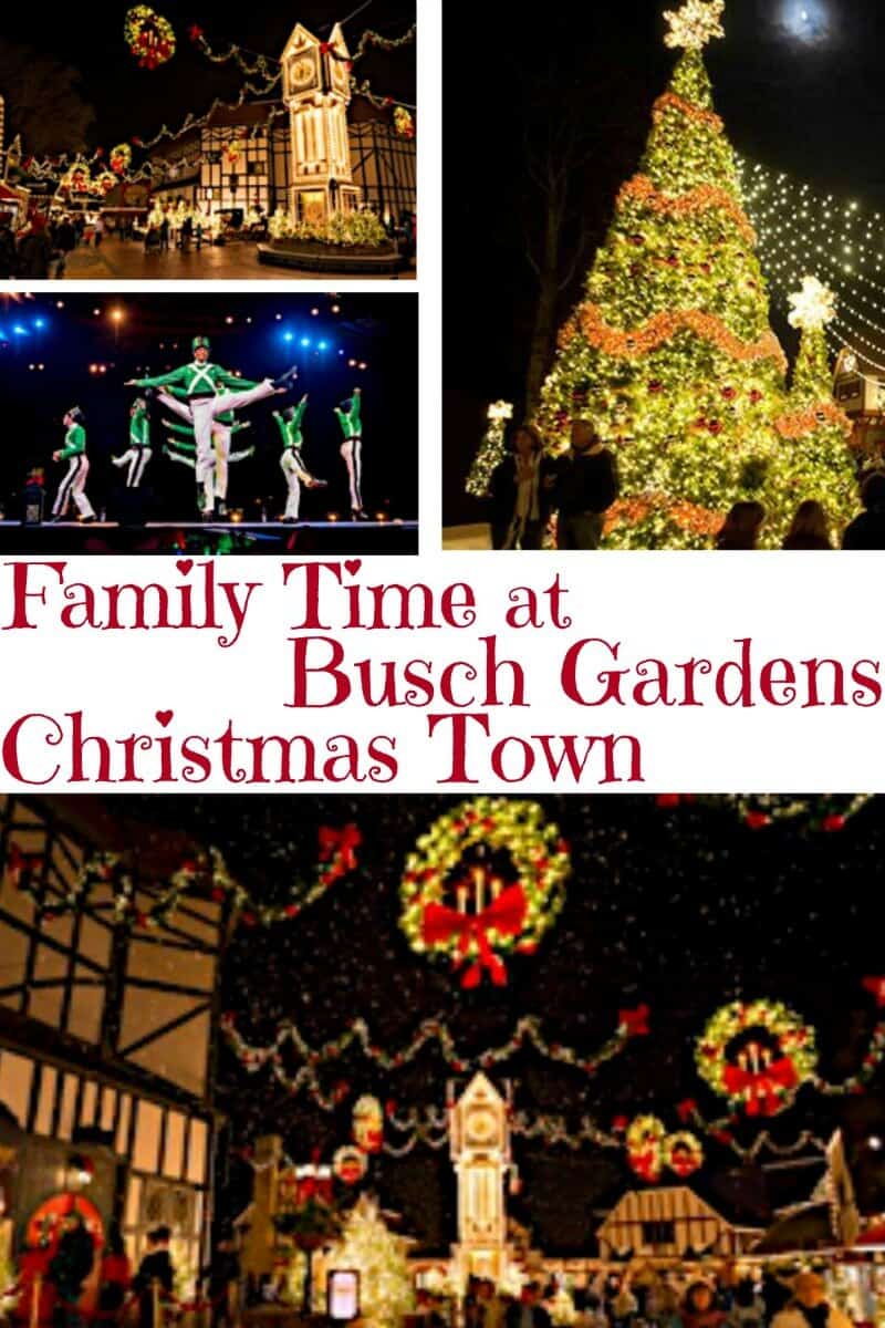 collage of images of Christmas decorations and performance at Busch Gardens