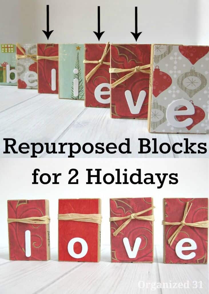 top image - Christmas block sign, bottom image - 4 blocks spelling "love"