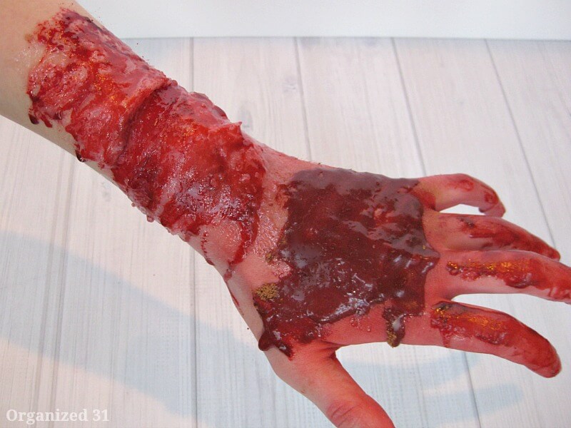 close up of bloody zombie looking hand