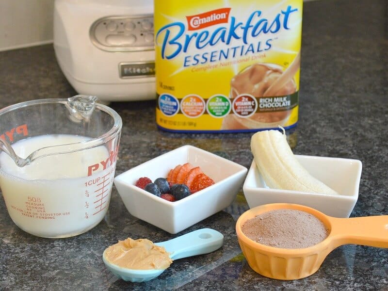 Easy Chocolate Plus Breakfast Smoothie for a quick and nutritious start (the plus is peanut butter and banana) #50YearsofBreakfast #ad