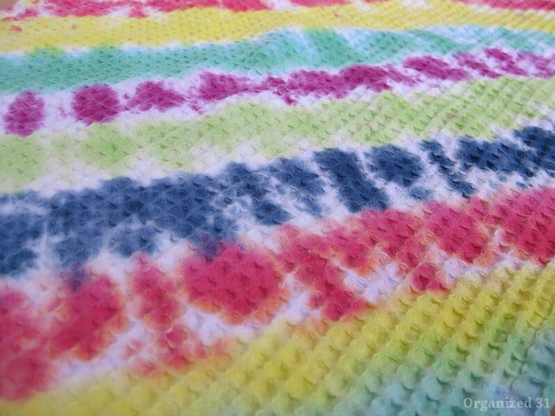 close up of surface of tie dyed towel 
