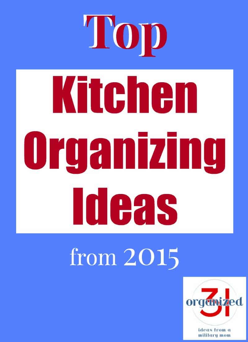 blue image with red and white text saying "Top Kitchen organizing ideas from 2015"