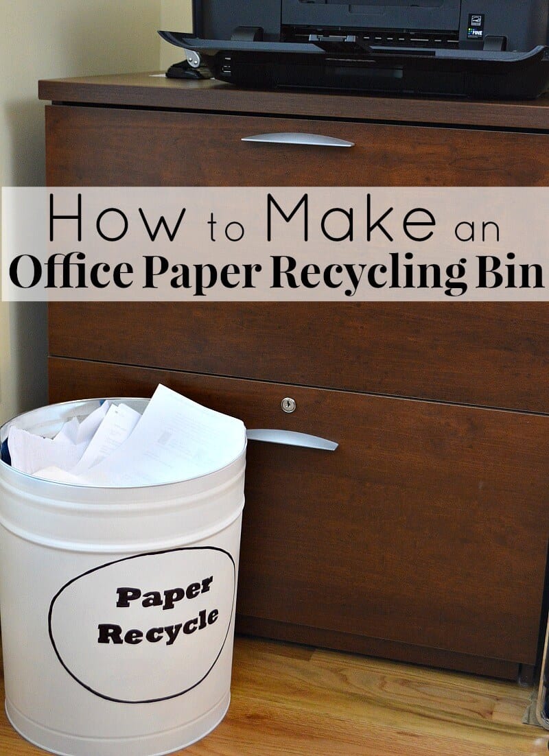 white paper recycling bin in front of wood file cabinet
