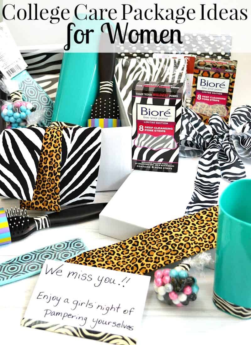 animal print and colorful gift items spilling out of a white box