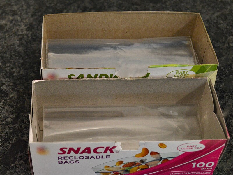 2 boxes of sandwich bags with top cut off