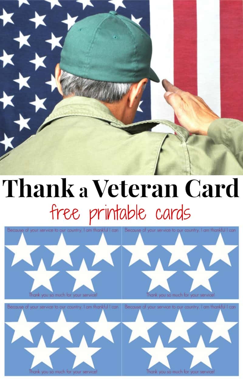 Top image of veteran saluting the flag, bottom image of 4 thank a veteran cards