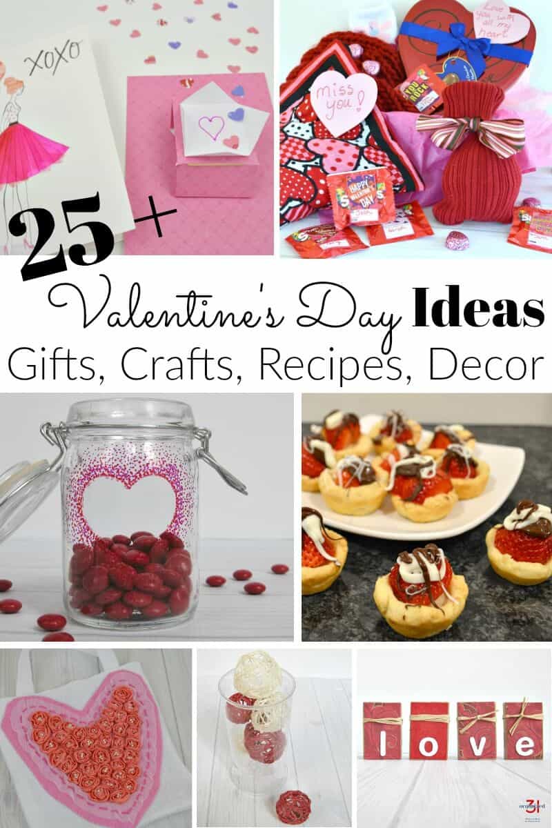 collage of 4 valentines themed craft and cookie images