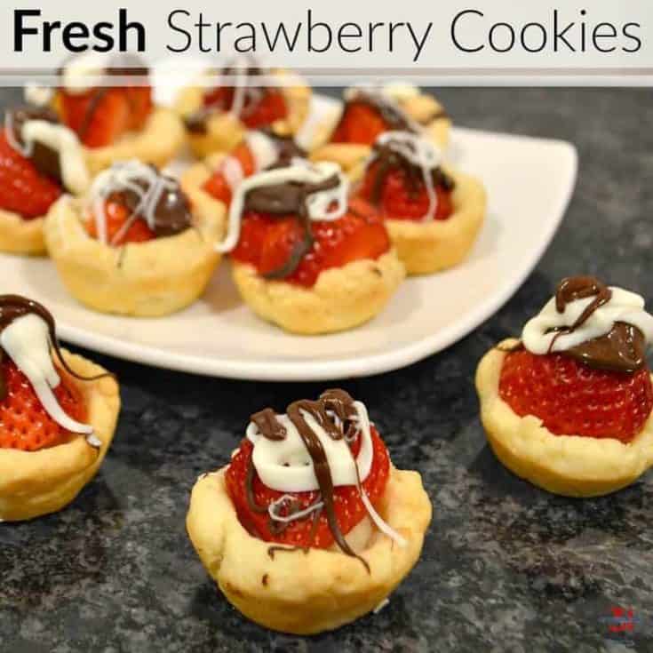 plate of chocolate drizzled fresh strawberry cookies