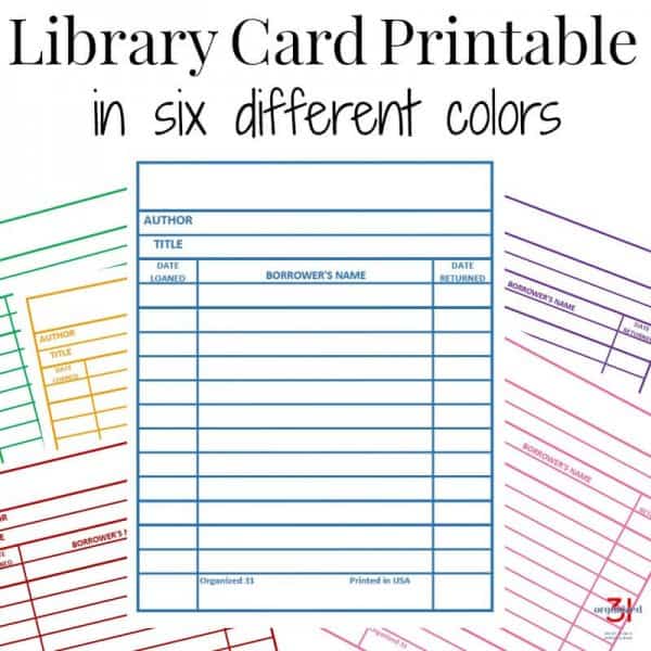 Library Card Printable Make your own library book cards in six colors.